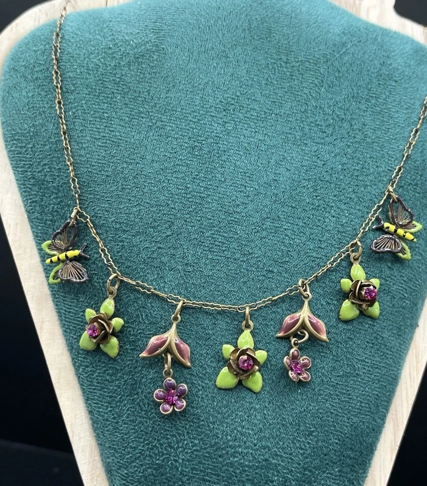 "Collar JANNY Michal Negrin Estilo Cristal Floral Mariposa Gota Dije 16""" Foto 1 de 4
