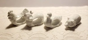 Vtg Japan Porcelain Napkin Rings Animals Pig Rabbit Duck Cow Farmhouse Country - Picture 1 of 4