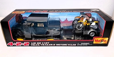 Remolque camión fundido a presión Maisto 1:18 2 motocicletas Hummer KTM 520SX Suzuki RM250 Foto 1 de 4
