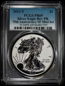 2012-S Reverse Proof American Silver Eagle 1 $ PCGS PR 69 Rev 75th SF Mint Set - Bild 1 von 4