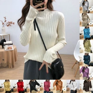 Half High Neck Casual Outings Brand New Long Sleeve O-neck Solid Color - Picture 1 of 34