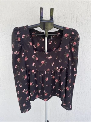 Blusa Floral 1.STATE, Negra Rosa Floral Calada Top Cremallera Trasera Nueva con Etiquetas 4 Boho Swing Foto 1 de 4