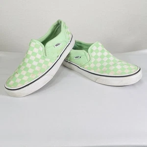 Vans Slip On Shoes Womens 6.5 Green White Checkered Loafers Skater Sneakers - Picture 1 of 10