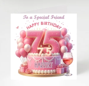 Tarjeta de cumpleaños 75 personalizada para ella, abuela, hermana, tía, amiga, mamá - Imagen 1 de 5