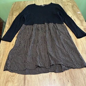 J Jill Black Check Crew Neck Long Sleeve Skirt Dress Size Large 36” Long - Picture 1 of 8