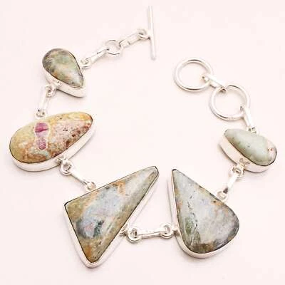 Pulsera chapada en plata con piedras preciosas de zoisita rubí joyería hecha a mano 27 Gms BR-0939 Foto 1 de 3