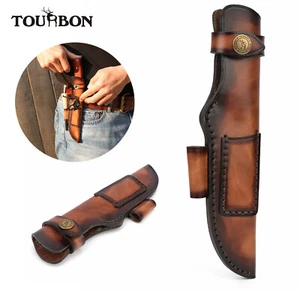 TOURBON Leather Knife Sheath Magnesium Rods Fire Starter Holder Outdoor Survival - Picture 1 of 14