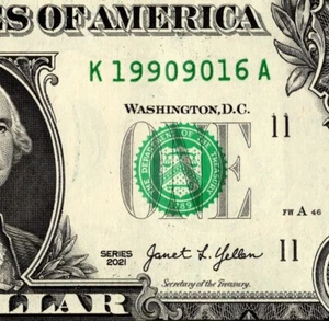 Sept 16 1990 Birthday note Fancy Serial Number One Dollar Bill K19909016A UC - Picture 1 of 11