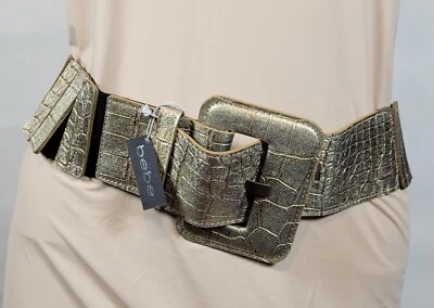 NUEVO Cinturón Bebe Y2K Cuero de Cocodrilo Repujado Dorado Elástico Nuevo con Etiquetas M/L Foto 1 de 4