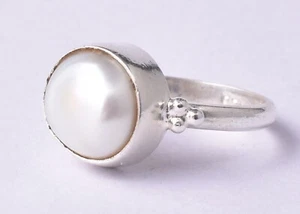 925 Sterling Silver Pearl Handmade Rose Gold / Gold Plated Wedding Ring GRS-1092 - Picture 1 of 23