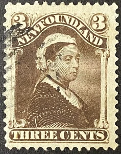 1896 SC#52 Newfoundland, Queen Victoria Violet-Brown 3 Cent Stamp, F-VF Used - Picture 1 of 2