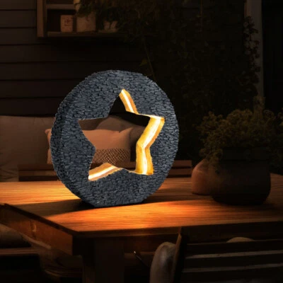 Solarleuchte Außenleuchte Gartenlampe Stein-Optik grau gold LED Dekolampe Stern - Bild 1 von 4