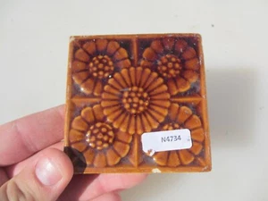 Victorian Ceramic Tile Floral Flowers Leaf Old Antique Art Nouveau Vintage 3"W - Picture 1 of 12