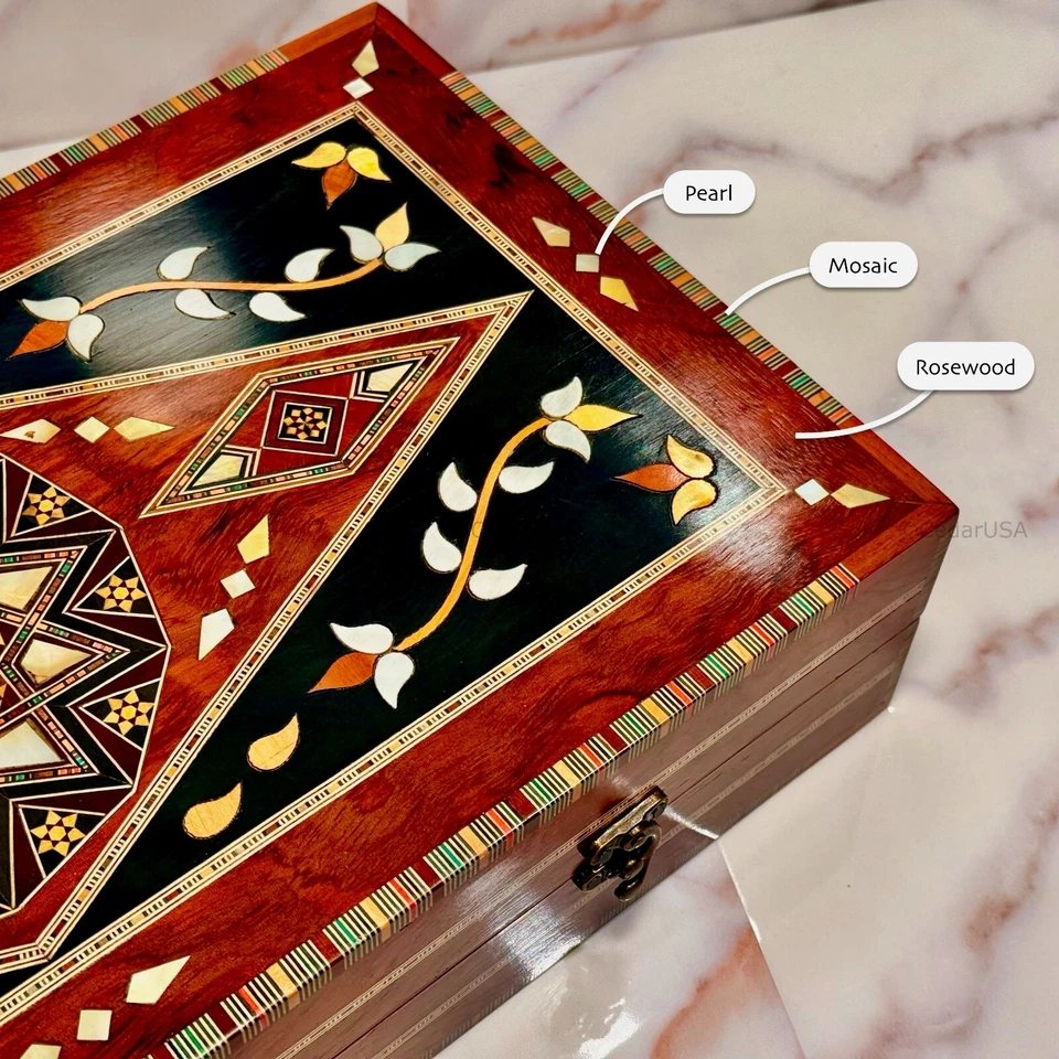 Handmade Backgammon Board Set Rosewood Antique Chess Table Wood Pieces Dice Game - Image 1 of 4