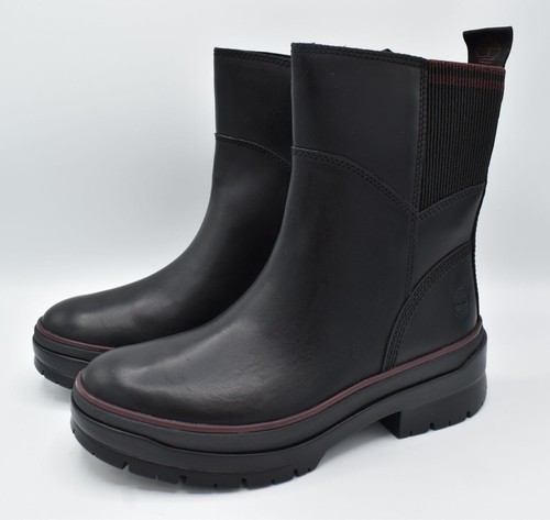 Stivali Timberland da donna taglia 8 Malynn Mid neri in pelle pieno fiore con zip laterale