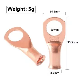 AWG Hole Terminal Battery Lug Bare Copper Un-Insulated 10x 8 Gauge Ring 3/8" - Picture 1 of 4