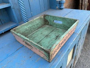 Antique Old Wooden Rustic Painting Food Beverage Serving Tray Basket - Picture 1 of 10