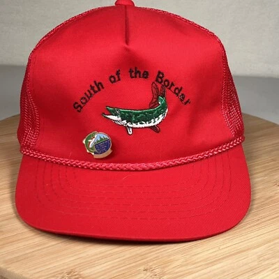 Gorra de camionero de pesca vintage de los años 90 Snapback cuerda de malla roja muskie con alfiler Foto 1 de 4