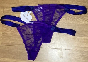 Mimi Holliday Blue Satin and Lace Thong includes Silk - 2 Pairs - Size L - Picture 1 of 7