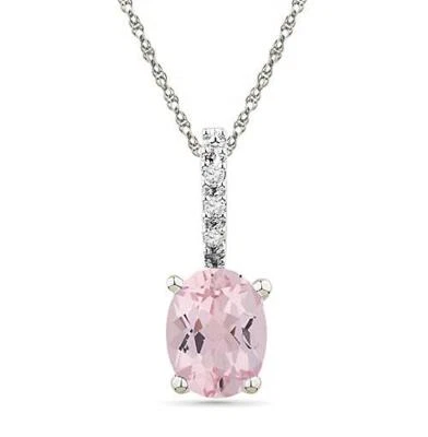 Colgante de Morganita y Diamantes Oro Amarillo o Blanco 10K Colgante de Piedras Preciosas Rosa Ovaladas Foto 1 de 4