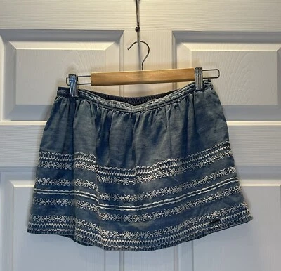 Falda Abercrombie & Fitch Algodón Denim Estampado Azul con Bordado Floral Talla S Foto 1 de 4