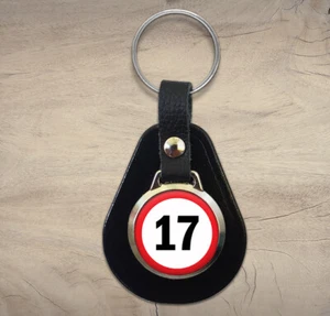 Llavero llavero de cuero señal de tráfico 17 cumpleaños ideal casa coche llaves regalo N597 - Imagen 1 de 1