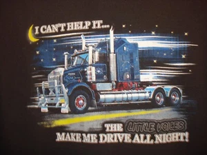 Truck Driver "The Lil Voices Make Me Drive All Night" Black Short Sleeve T-Shirt - Picture 1 of 4