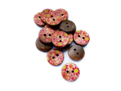 15 Coconut Shell Buttons, Red Flower Design Round Buttons 15mm, Knitting Sewing - Image 1 of 2