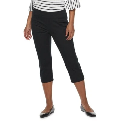 Croft Barrow Effortless Stretch Capri Pants Women 12 Petite Black Slimming NEW - Image 1 of 4