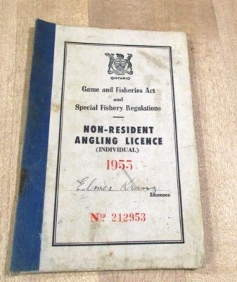 Folleto de licencia de pesca con pesca individual no residente Ontario 1955 vintage (r) Foto 1 de 3