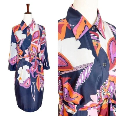 Vestido Camisa Beth Bowley Nuevo sin Etiquetas Mod Paisley Seda Cinturón Talla 8 Foto 1 de 4