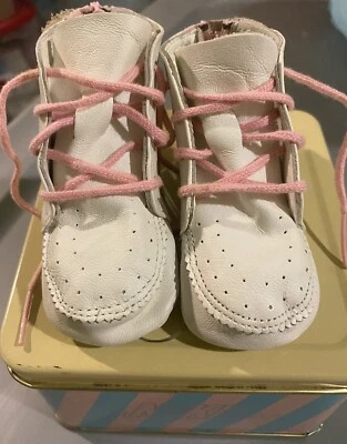 Vintage Nike 1984 Sweet Dreams Newborn Crib Shoes Pink Swoosh High Tops - Image 1 of 4