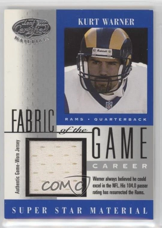 2001 Leaf Certified Materials Fabric of the Game Career /104 Kurt Warner HOF - Image 1 of 2