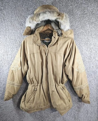 Vintage Cabelas Coyote Fur Ruff Goose Down Embroidered Puffer Coat Women's Large - Image 1 of 4