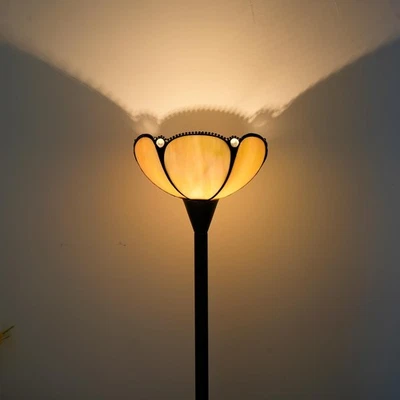 Lámpara de pie Tiffany vitral amarilla lámpara Tochiere vintage 61 pulgadas de alto... Foto 1 de 4