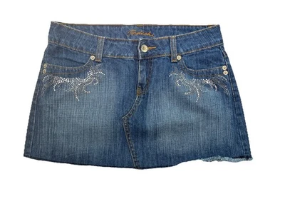 Vintage Y2K Jordache Low Rise Micro Mini Denim Skirt Size 5/6 Rhinestone Festive - Image 1 of 4