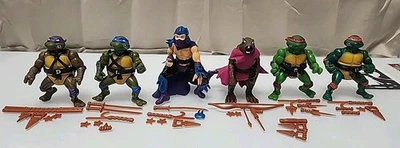 Lot Of 6 1988 Playmates Soft Head Figures With Accessories Splinter Shredder  - Image 1 of 4