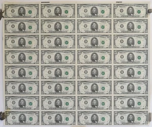 Uncut Sheet of 32 Series 1995 $5 F Federal Reserve Notes Atlanta, GA BEP 05492 - Picture 1 of 4