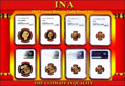 1937 Gran Bretaña 1/2 a 5 soberanos conjunto de prueba de oro NGC varios grados raro Foto 1 de 4