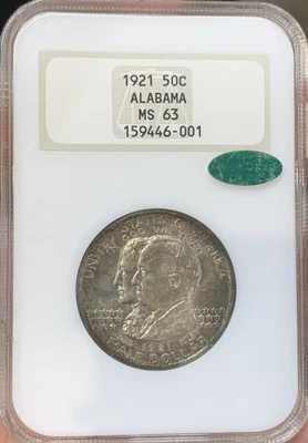 1921 50c Alabama Commerative Silver Half Dollar NGC MS63 CAC Old Fatty Holder - Image 1 of 4