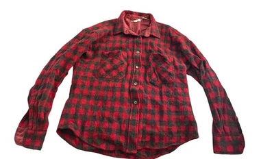 ВИНТАЖНЫЙ 90-х REI шерсти красный и уголь серый клетку кнопка фланель гранж открытый L - Изображение 1 из 4