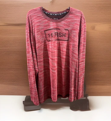 Under Armour FISH Logo HeatGear Fitted Shirt 3XL Reds Long Sleeve Arm Spellout - Image 1 of 4