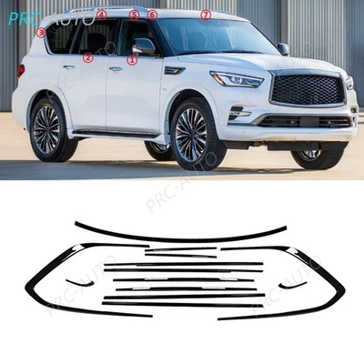 Borde de cubierta moldeada de alféizar de tira de ventana de acero negro para Infiniti QX80 2011-2024  Foto 1 de 4