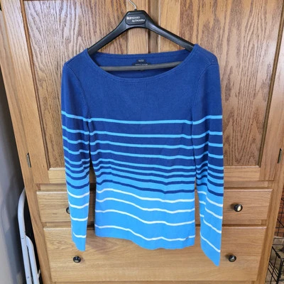 Suéter Tommy Hilfiger Para Mujer Azul/Blanco Rayas Ligero Algodón Pima Cuello en V Foto 1 de 4