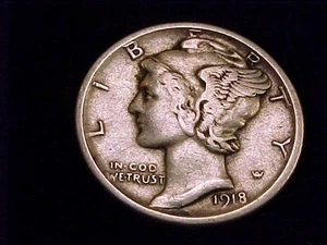 1918-S Mercury Dime, Fine Grade. - Picture 1 of 2