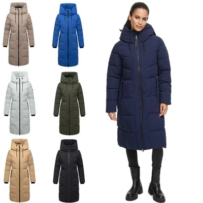 Navahoo Damen Winter Jacke Steppmantel lang gesteppt Kapuze gefüttert Schokokuss - Bild 1 von 4