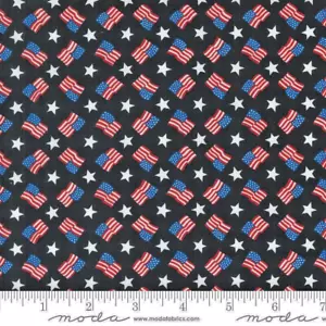 MODA FABRICS #56113 14"RED,WHITE & BLOOM " FLAGS ON BLACK BTY - Picture 1 of 1