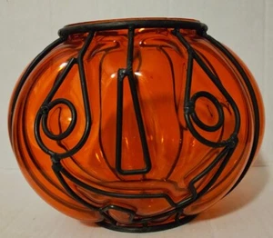 Vintage Artland Sammlung geblasenes Glas & Metall Halstuch Halloween Kürbis Jack O Laterne - Bild 1 von 9