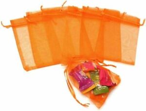 Organza Bag Orange Drawstring Gift Bags for Candy Jewelry 100 Pcs Favor Pouch