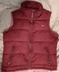 Y2K Aeropostale Daunen gefüllte burgunderfarbene gefütterte Weste mit Stehkragen großer Schmetterling 90er - Bild 1 von 9